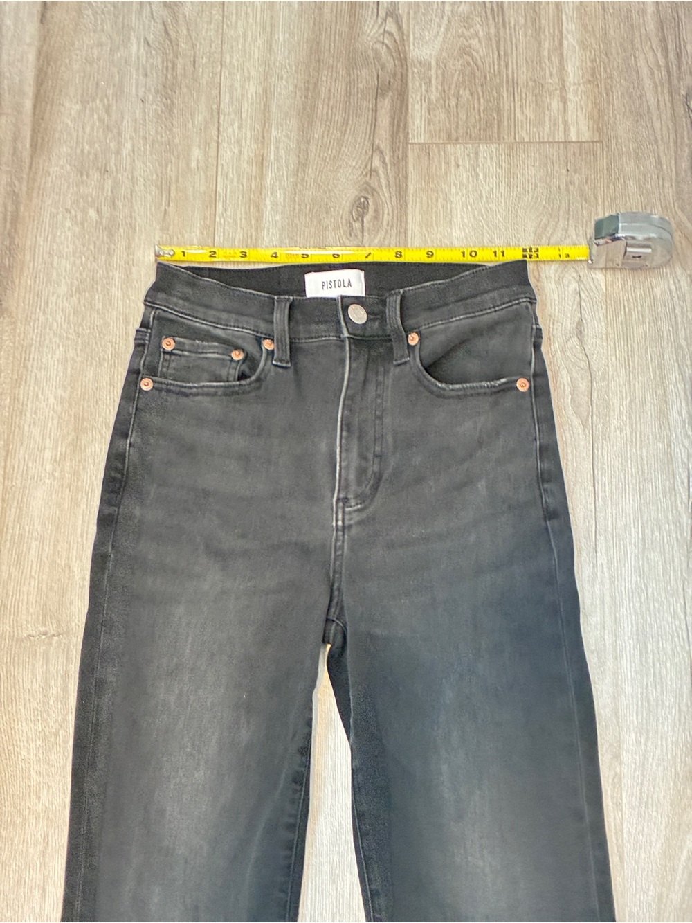 Pistola Black Flare Jeans Size 25 High Rise Raw Hem Stretch Denim - Picture 7 of 11